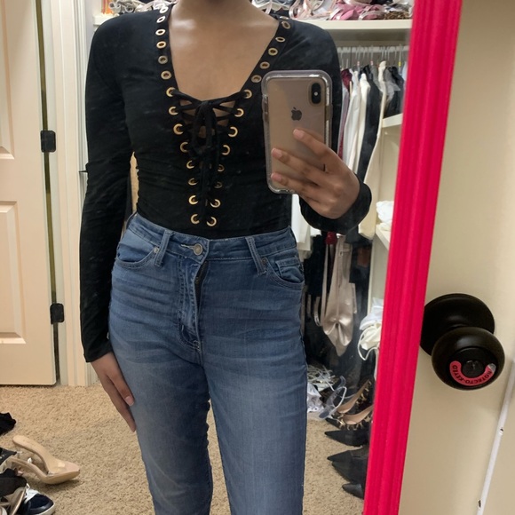Fashion Nova Tops - Black lace up bodysuit